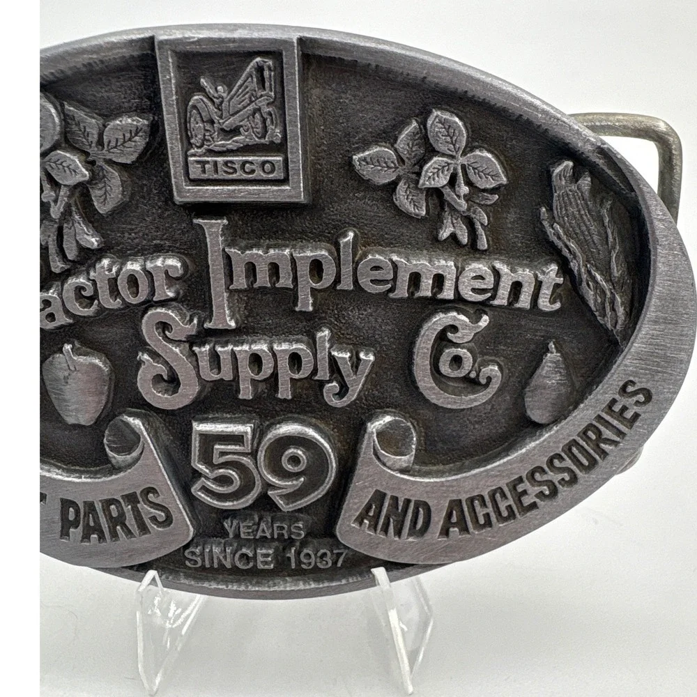 Tisco Tractor Implement Supply Co 59 Years Belt Buckle 1996 Vintage Pewter Tone‎
